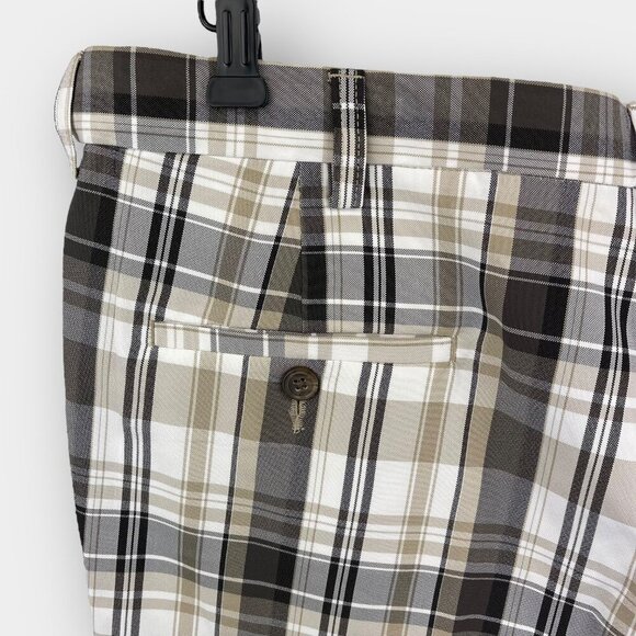 HAGGAR Cool 18 Pro Plaid Golf Shorts 36W Putty Expandable Waist UV Quick-Dry NWT - Picture 9 of 10